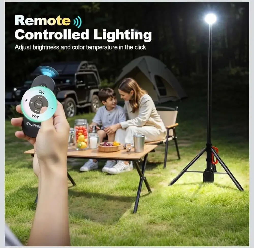 SYLSTAR 360-Degree Rechargeable LED Work Light with Telescopic Stand and Remote